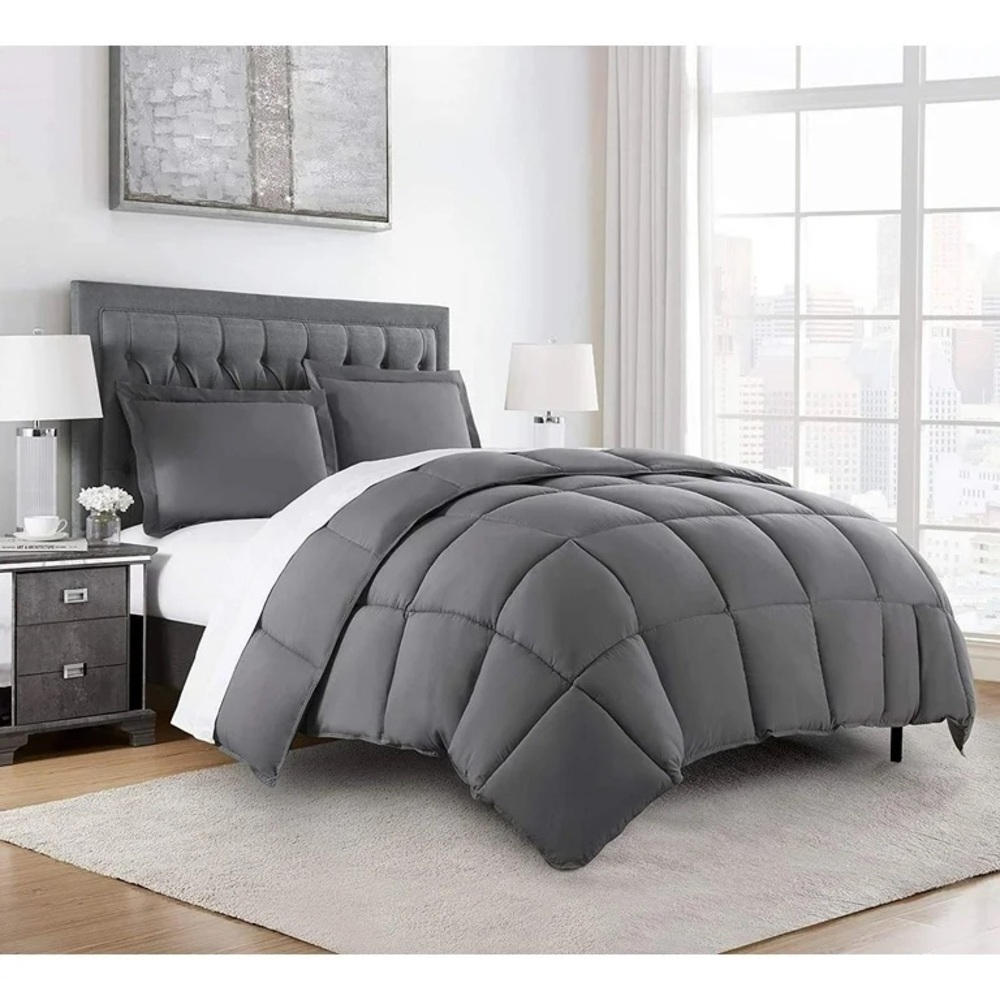 Elegant Gray Comforter Set 3 piece oversized queen